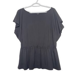 Peplum Flutter Sleeve Top Womens Size Large Black Loose Classic Dressy Blouse